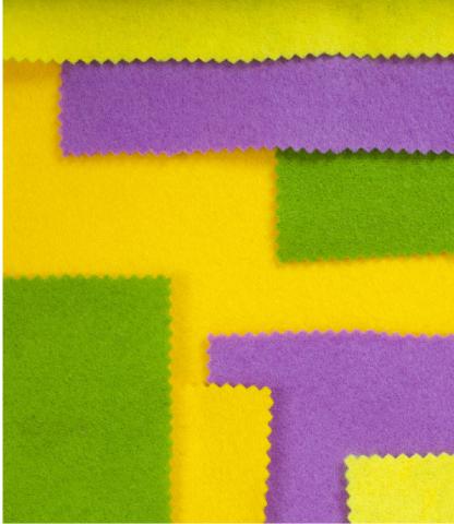 Green, yellow and purple felt with pinked edges