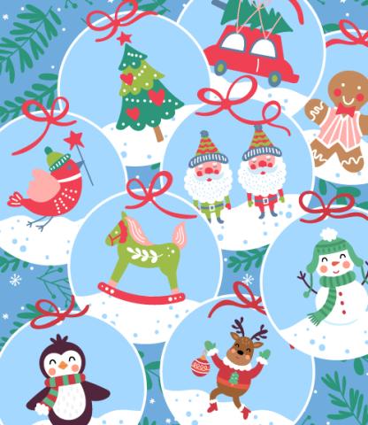 Illustration of flat holiday ornaments