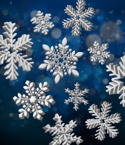 Illustration of 3d rendered snowflakes on blue background