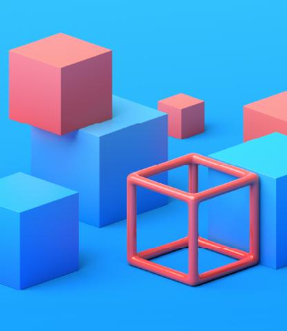 3D rendering on pink and blue cubes on blue background