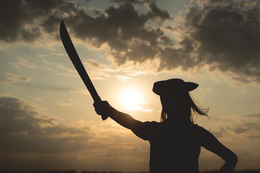 Silhouette of pirate raising sword