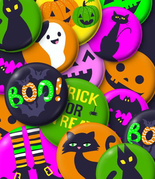 Pile of Halloween-Themed Buttons