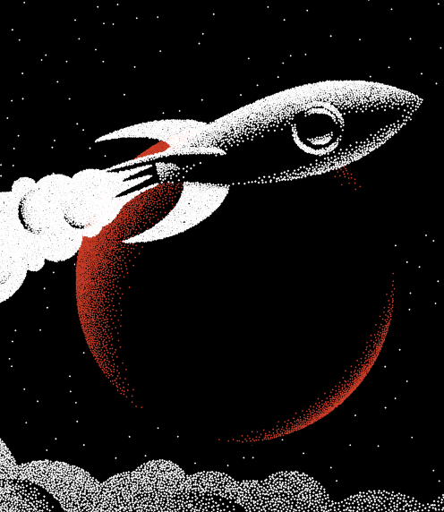 Retro rocket in pointillism 