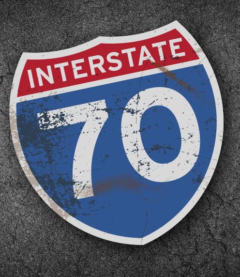 Dirty Interstate 70 sign