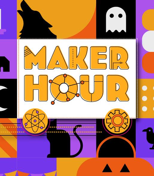 Maker Hour with several Halloween-themed illustrations