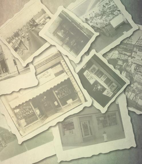 Faded photos of businesses located in 12 Points Historic District over the years