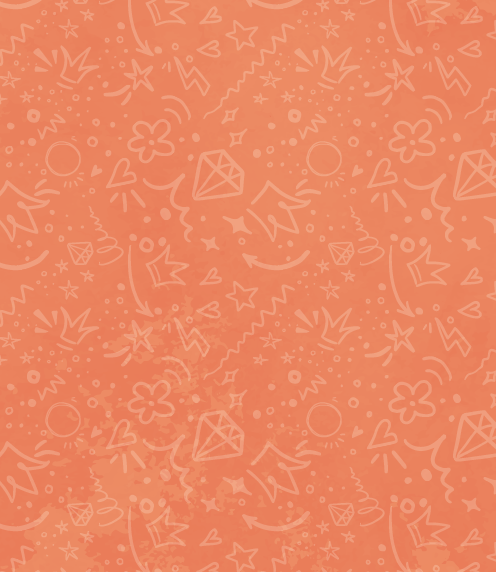 Coral background covered by faint doodles