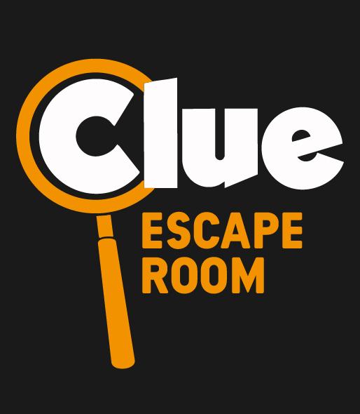 Image: Words that read Clue Escape Room with a magnify glass around the C in Clue