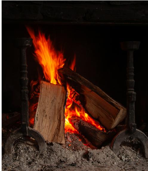 Close up photograph of a wood fire