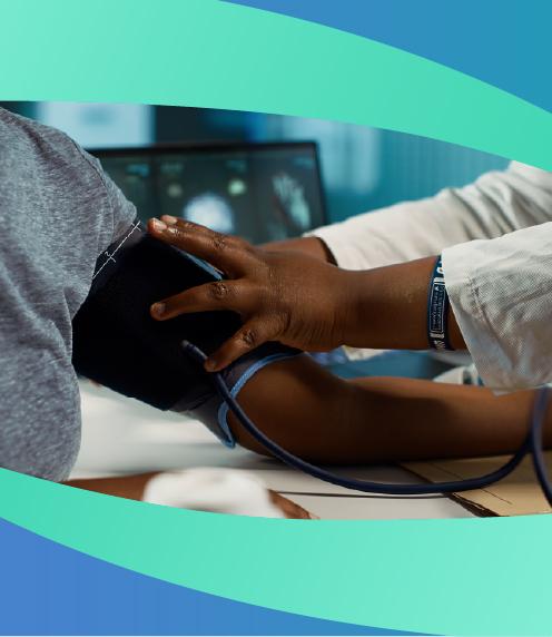 Close up of woman getting a blood pressure pump put on